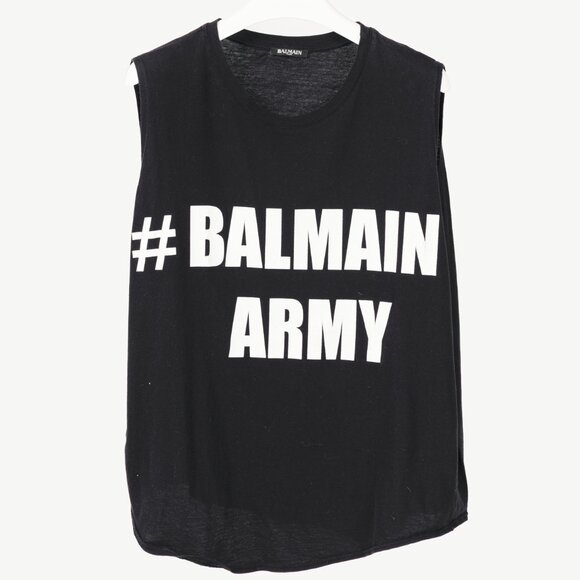 Balmain Black Cotton "#Balmain Army" Graphic Muscle Tank - Picture 2 of 10